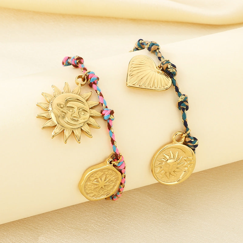 Gold Charm Braided Cord Bracelet