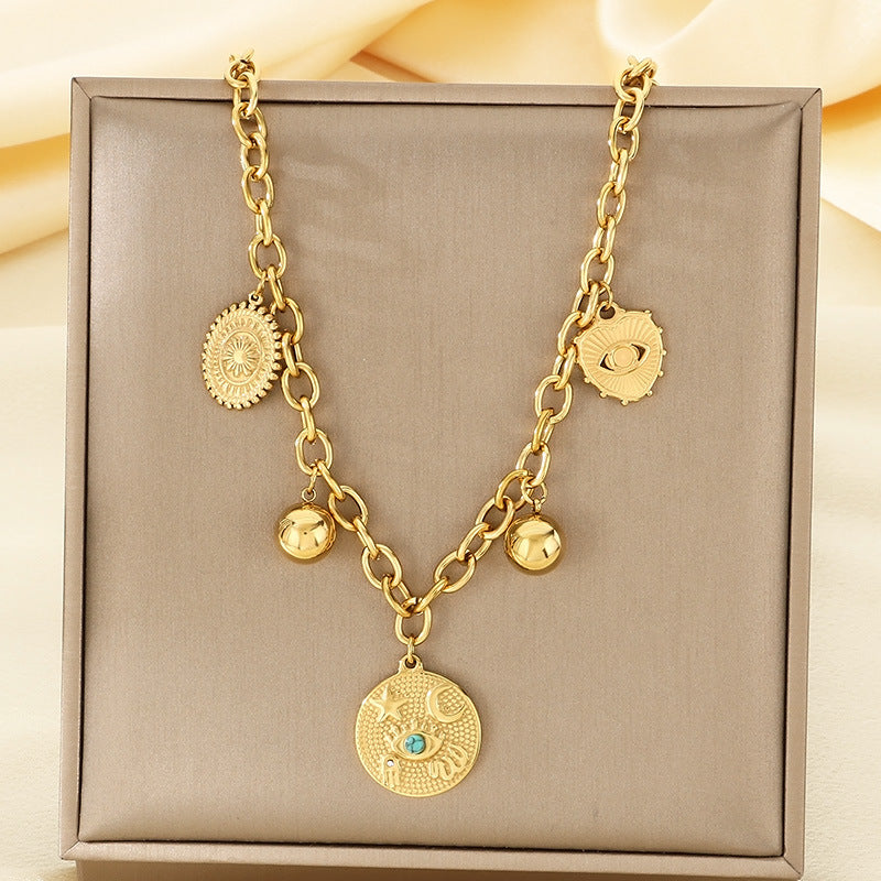 Gold Charm Chain Necklace & Bracelet Set