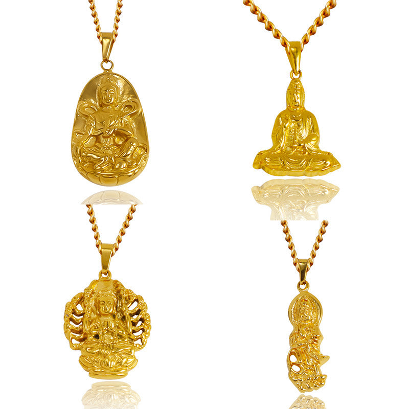 Cross-border thousand-hand Guanyin pendant necklace wholesale plated 24k gold Buddha pendant does not fade Chan thousand safety buckles