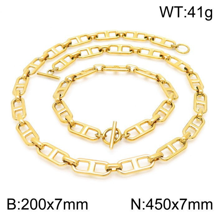 Cross-border jewelry titanium steel necklace, creative Japanese chain versatile collarbone bare chain OT buckle set stainless steel jewelry