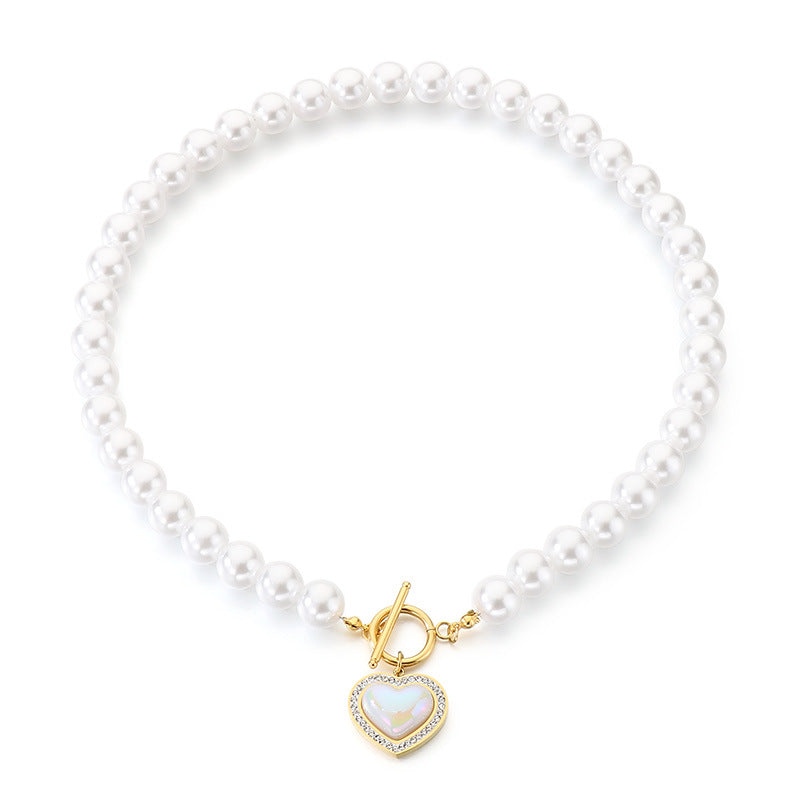Stainless Steel Pearl Charm Necklace