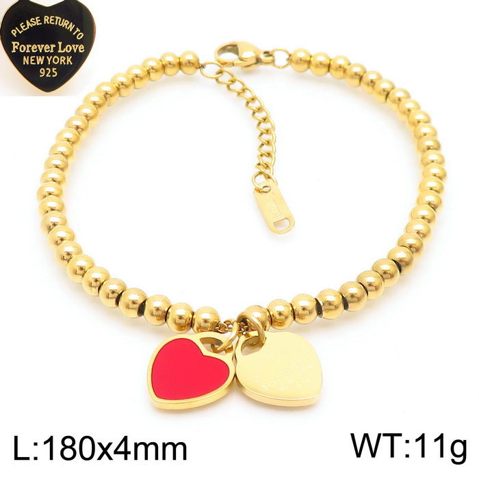 Gold Heart Charm Jewelry Set with Green Enamel Pendant