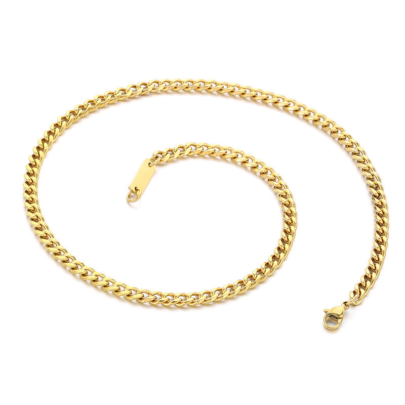 Cross-border fashion 18K gold stainless steel Cuban chain can be laser small square necklace necklace with chain jewelry