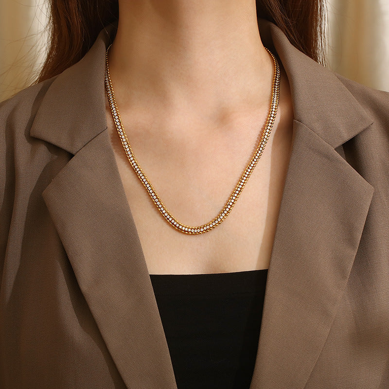 Gold Double-Row Crystal Necklace & Bracelet Set