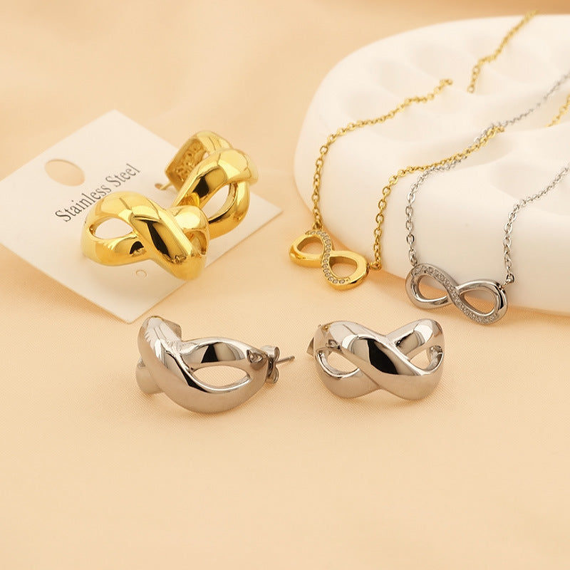 Infinity Knot Jewelry Set – Stainless Steel Earrings, Ring & Necklace (Gold / Silver)