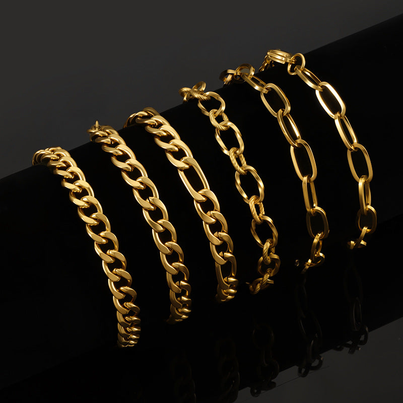 European and American ins titanium steel bracelet personality niche hip hop Cuban chain thick chain stainless steel vacuum plated 18k gold bracelet