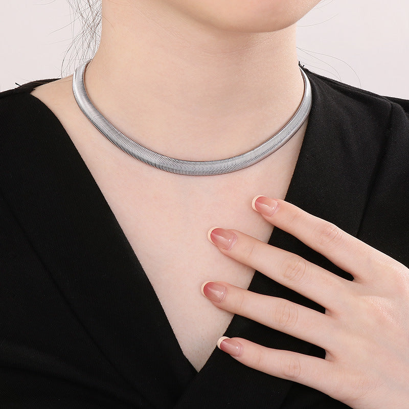 European and American cold stainless steel flat snake bone chain 18K versatile retro flat snake chain neck chain necklace spot jewelry