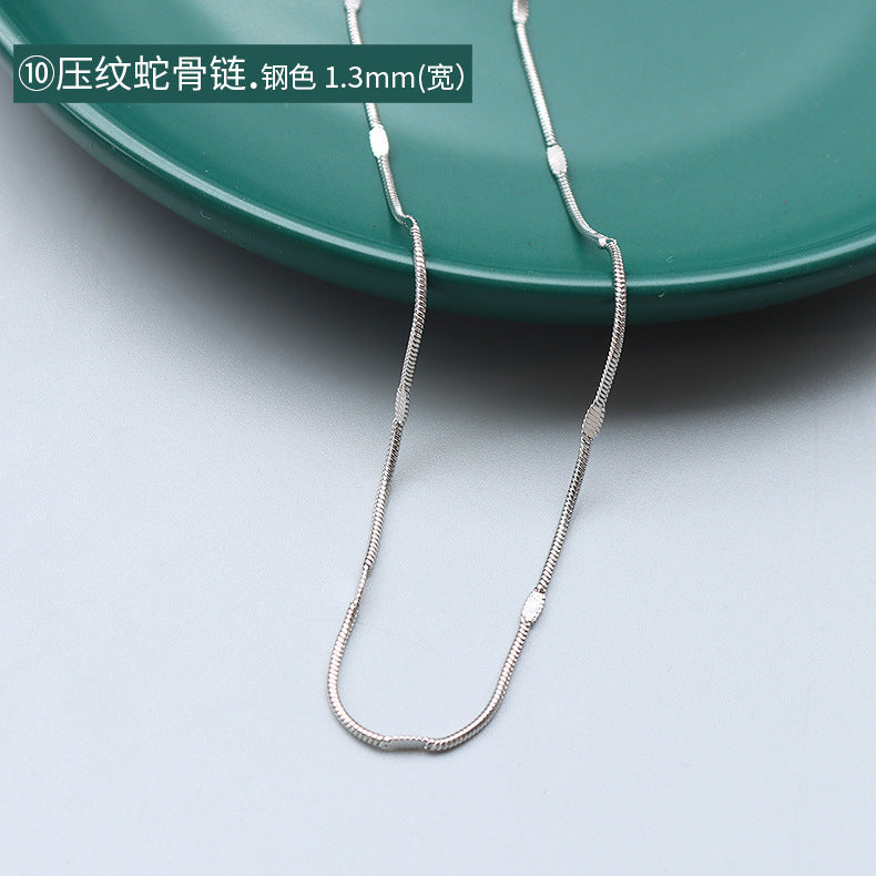 Cross chain, snake bone chain, twist chain, box chain, variety necklace, women's titanium steel plated 18K gold plain chain, clavicle chain jewelry