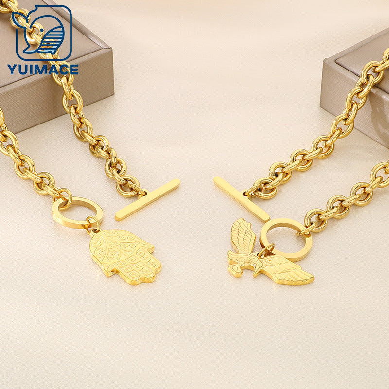 New versatile ins style palm wing pendant set ornaments girls' high-end OT buckle titanium steel bracelet necklace