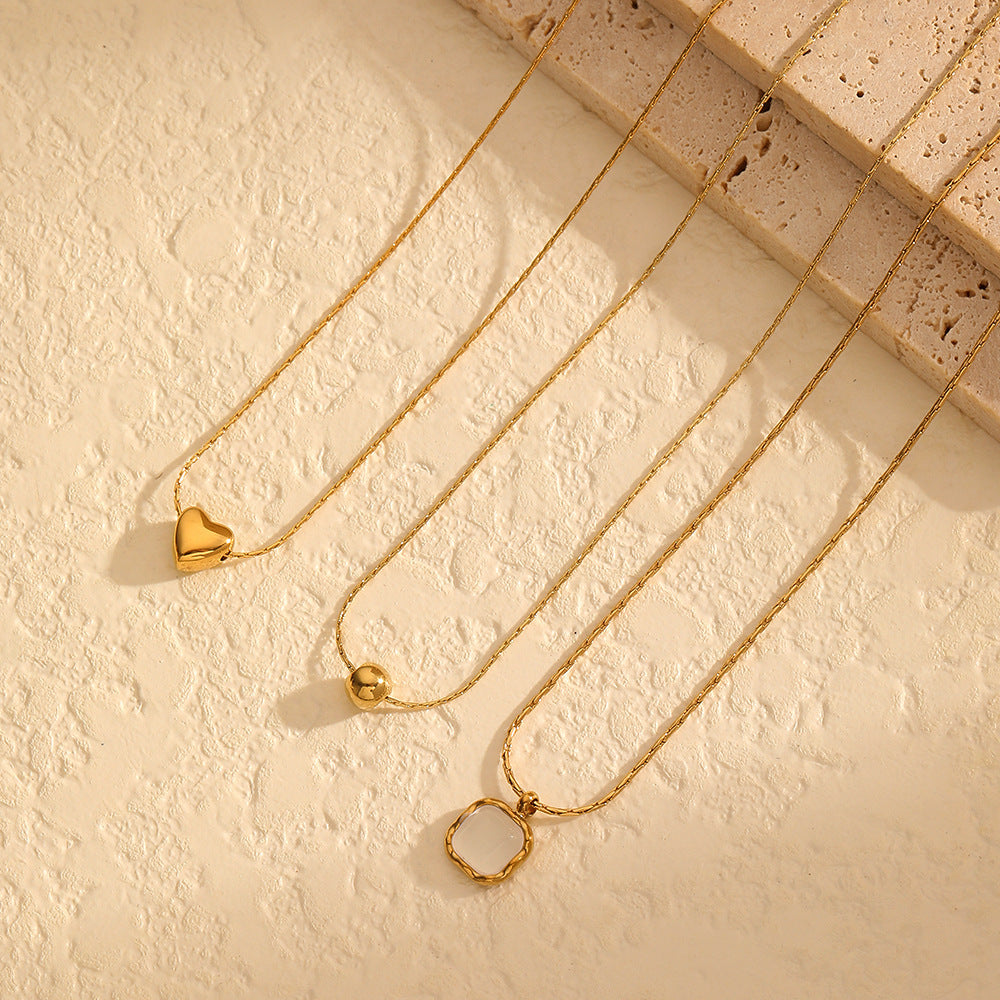 18K gold high-end pendant round bead versatile European and American necklace women's INS wind stainless steel love titanium steel collarbone chain