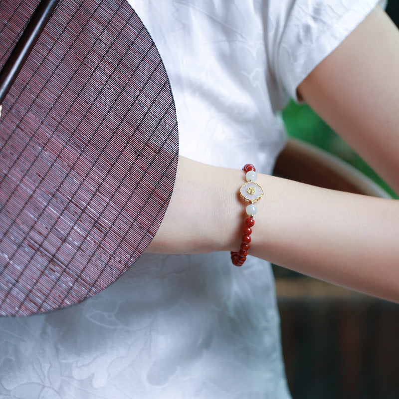 5.5MM南红玛瑙单圈手链和田白玉祥云福字礼物南红玛瑙