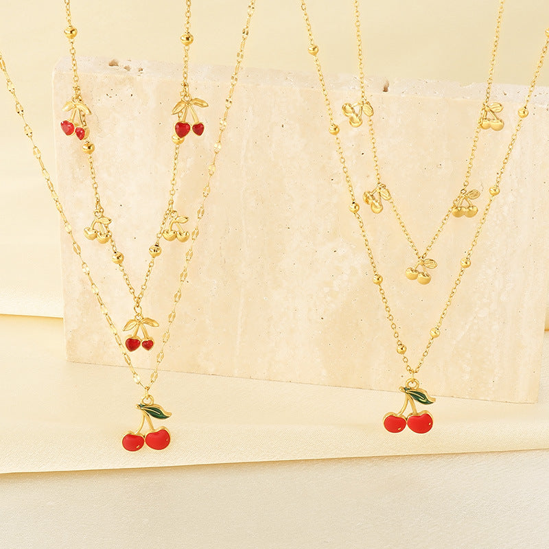 Stainless Steel Cherry Pendant Necklace
