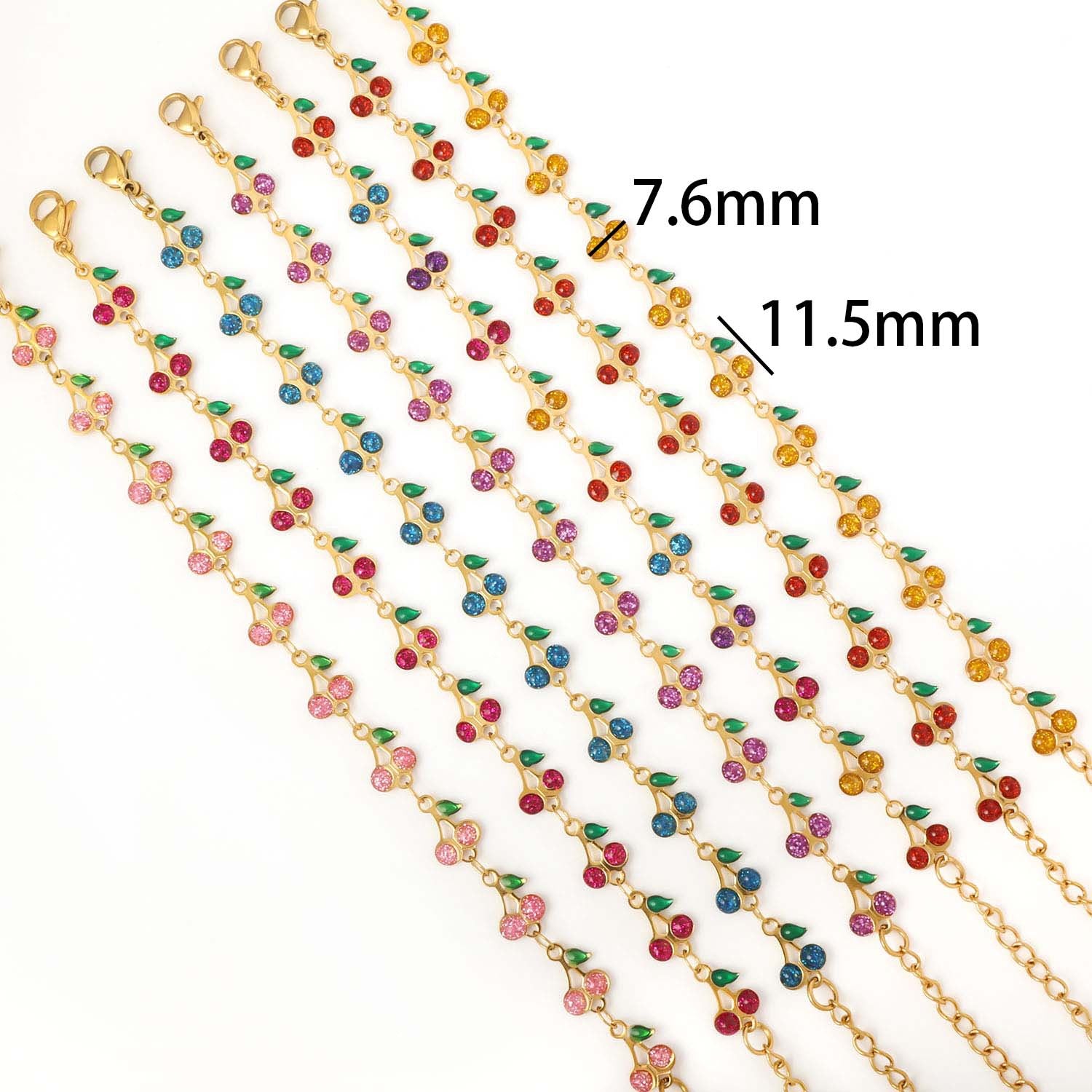 European and American cute full cherry pendant bracelet, dopamine jewelry personalized fruit series stainless steel Christmas accessories