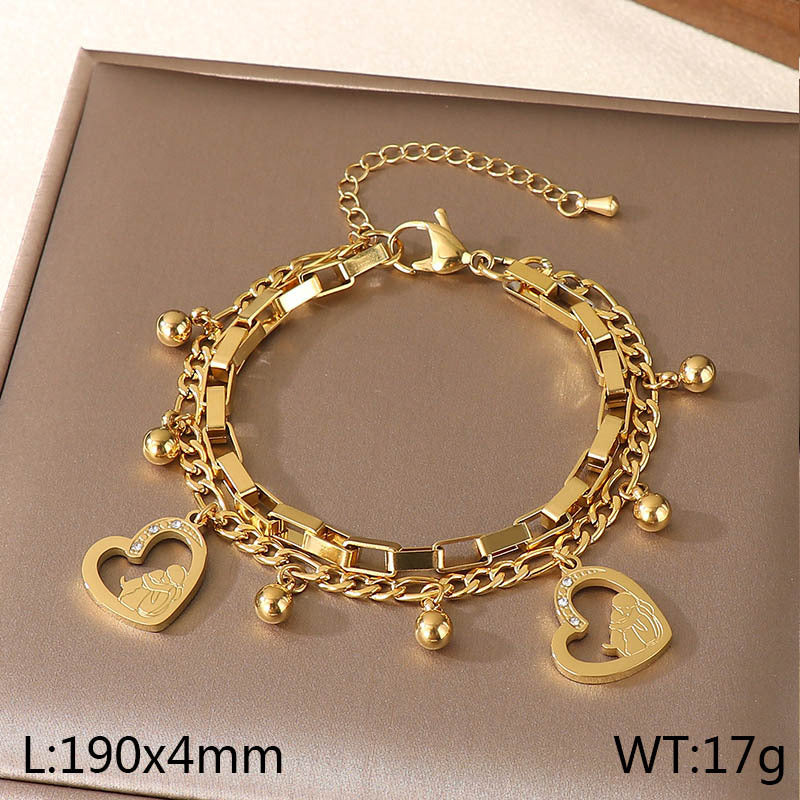 New Mother's Day Versatile Double-layer Love Pendant Stacked with Stainless Steel Versatile Bracelet Spot Mother's Day Style