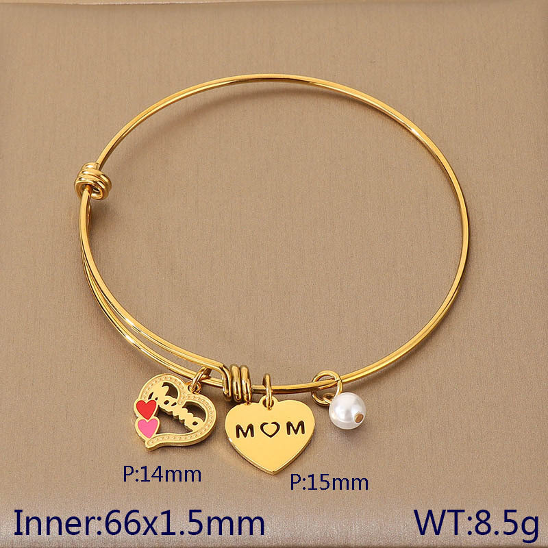 European and American cross-border family hand jewelry love retractable bracelet fashion creative stainless steel MOM Mother's Day gift