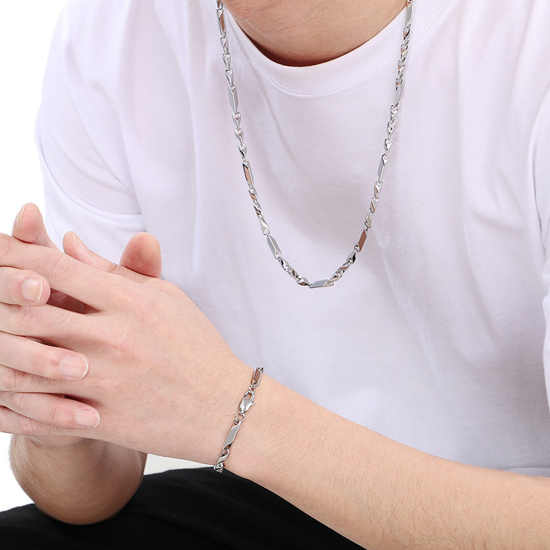 European and American fashion stainless steel set, titanium steel stick chain, rhombus chain, bracelet, necklace with chain accessories, spot wholesale