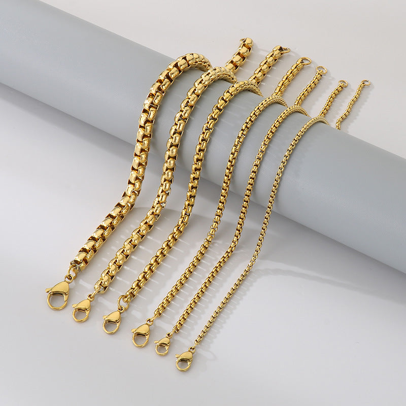 Cross-border ins simple fashion stainless steel square pearl bracelet men's and women's trend versatile plain chain multi-size jewelry