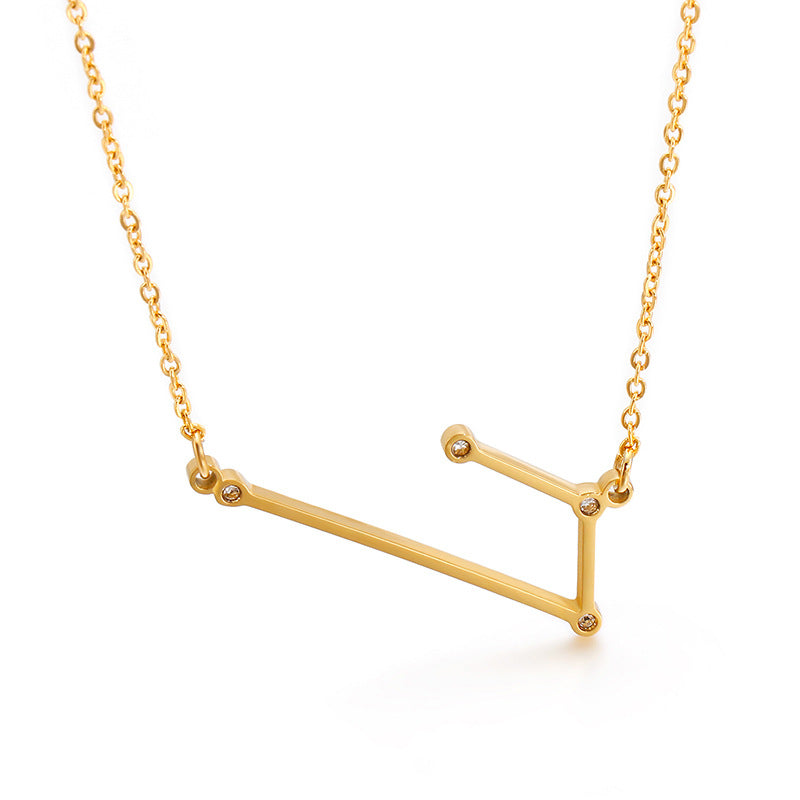 Creative new personalized fashion titanium steel constellation necklace, simple and versatile stainless steel 12 constellation pendant collarbone chain