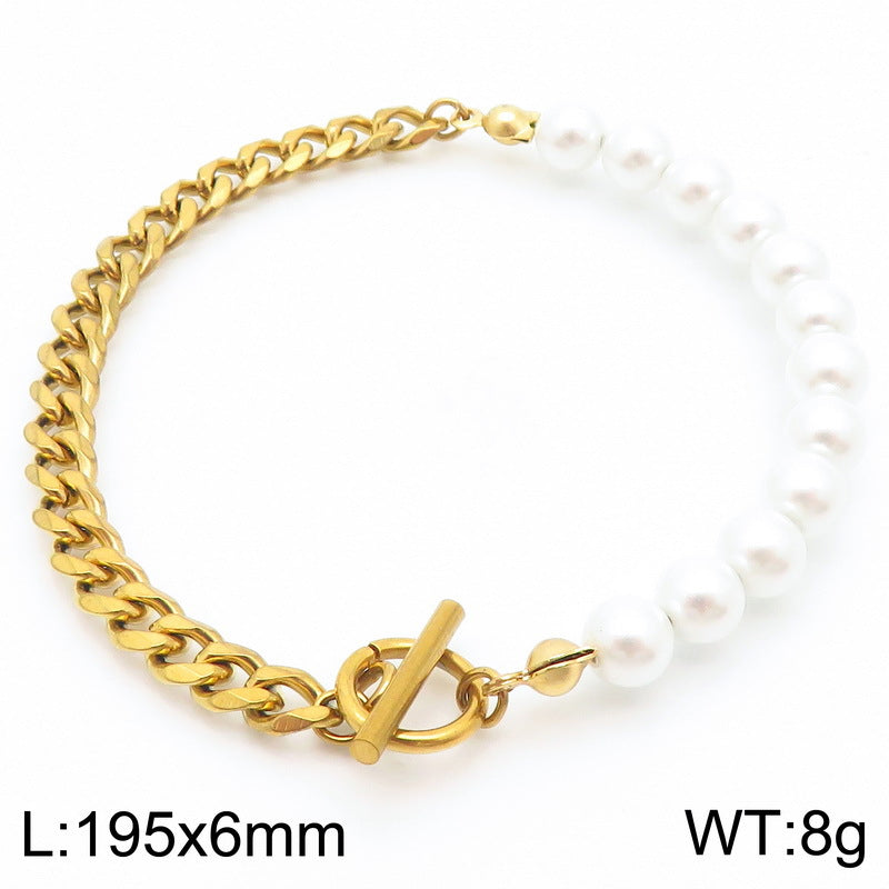 Pearl & Chain Toggle Necklace and Bracelet Set