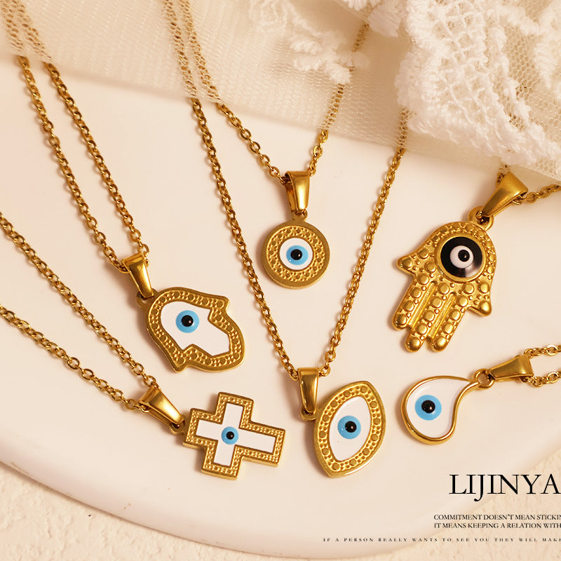 European and American blue eyes devil eye pendant necklace ethnic style vacation clavicle chain plated 24k gold vintage accessories for women