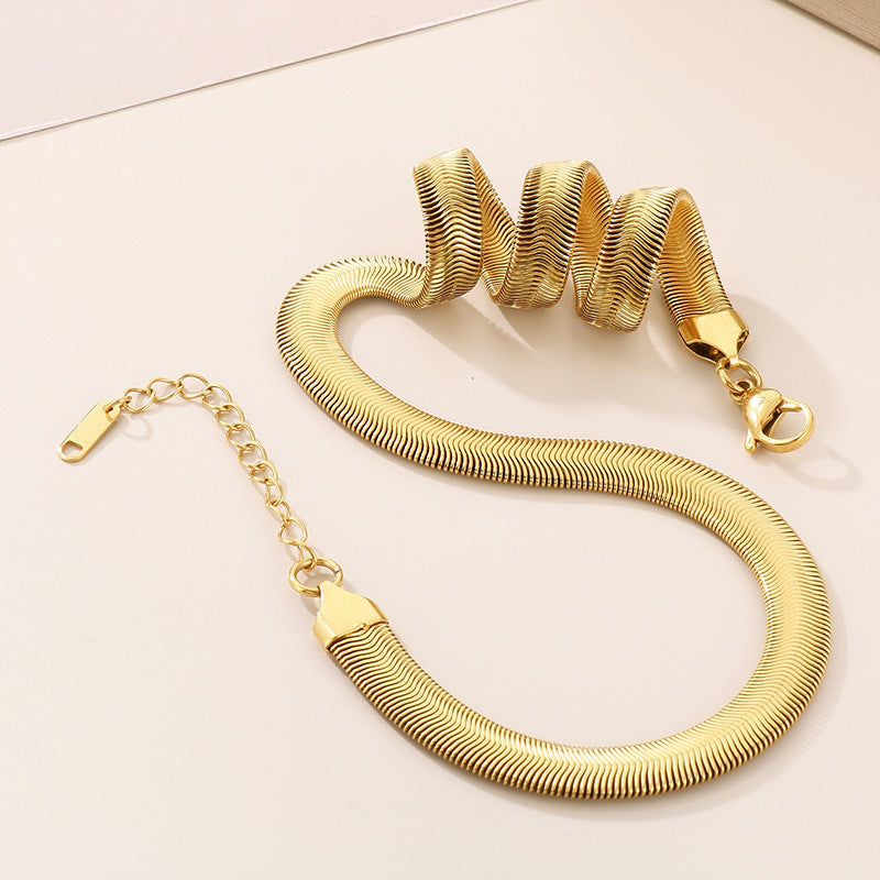 European and American cold stainless steel flat snake bone chain 18K versatile retro flat snake chain neck chain necklace spot jewelry