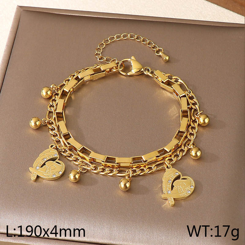 New Mother's Day Versatile Double-layer Love Pendant Stacked with Stainless Steel Versatile Bracelet Spot Mother's Day Style