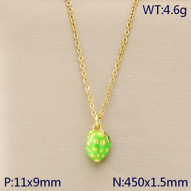 Mini Enamel Strawberry Charm Gold Necklace