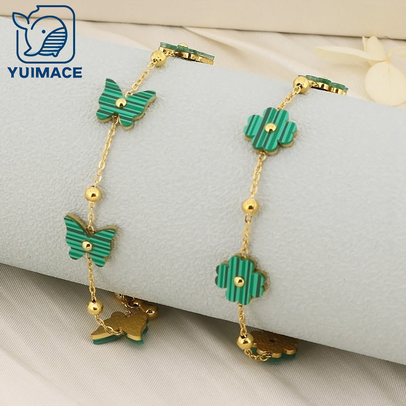 Cross-border new flower butterfly titanium steel bracelet women's ins fashion simple bracelet forest versatile bracelet jewelry women