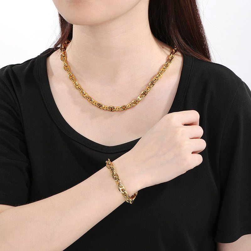 Interlocking Oval Link Chain Bracelet & Necklace Set