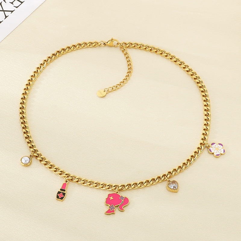 Cross-border stainless steel DIY love necklace, dopamine jewelry, niche high-end dripping girl pendant jewelry