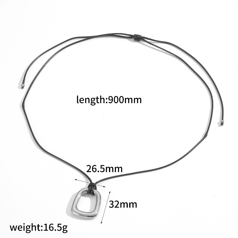 Cross-border European and American personalized retro wax rope sweater chain stainless steel heart-shaped O-shaped pendant long hollow necklace versatile