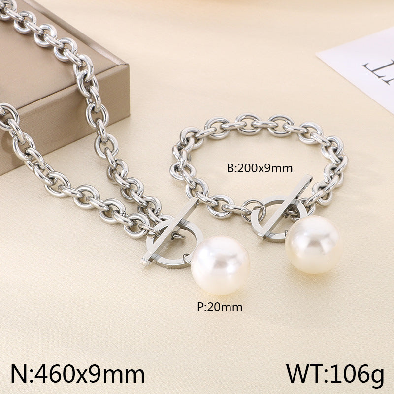 Minimal Toggle Chain Necklace with Pearl / Sphere Charm