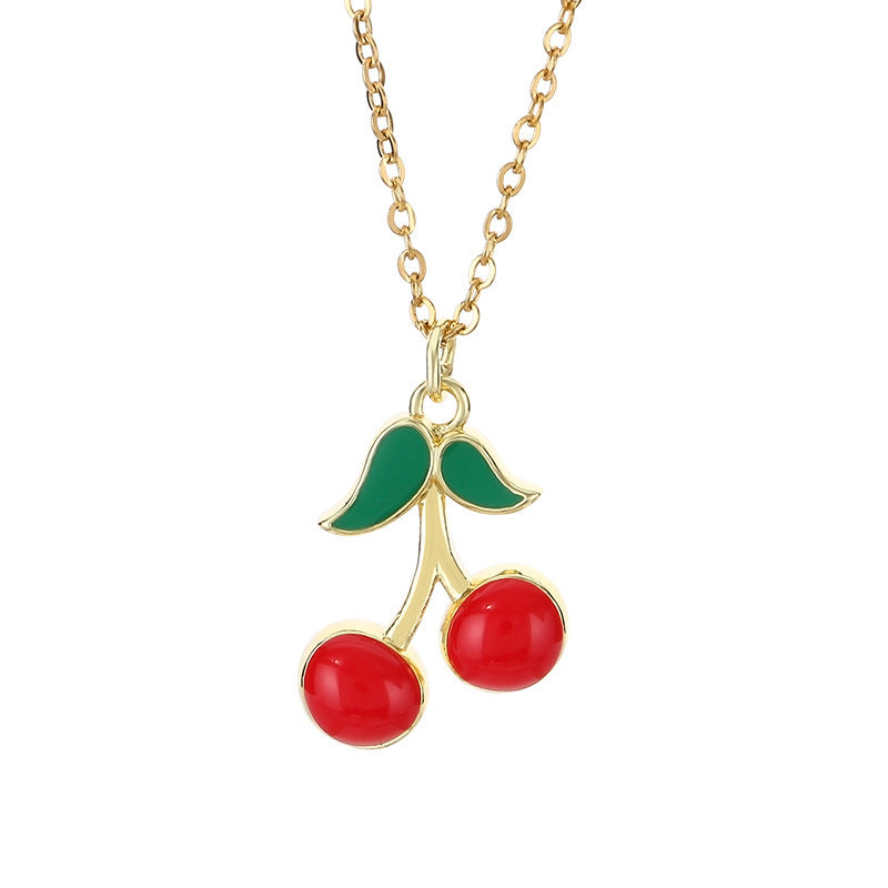 Cute Red Enamel Fruit Charm Necklace