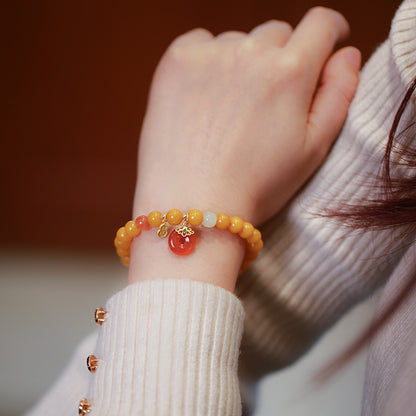 天然蜜蜡手链串珠女盐源玛瑙平安扣轻奢高级感手串手饰