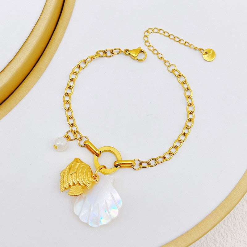 Beach Wind Ocean Series Starfish Dolphin Sea Fish Sea Turtle Element Shell Pendant Seaside Holiday Stainless Steel Bracelet