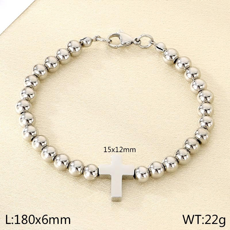 New simple stainless steel 6MM bead cross beaded bracelet women's fashion bracelet bracelet spot accessories