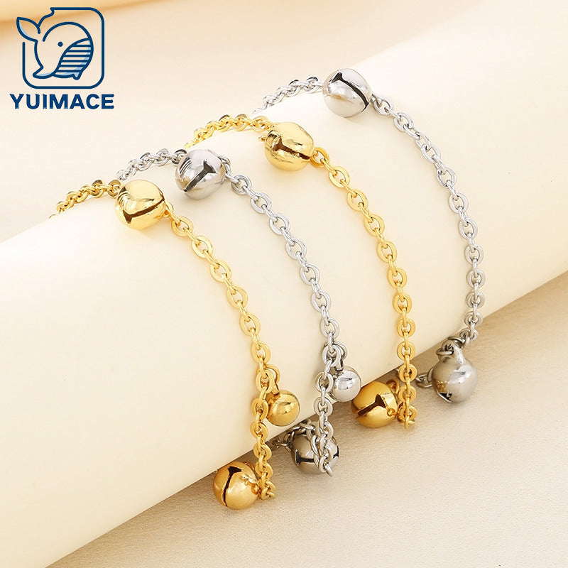 Cold wind ins design bell anklet temperament round bead stainless steel anklet gift for girlfriends and girlfriends
