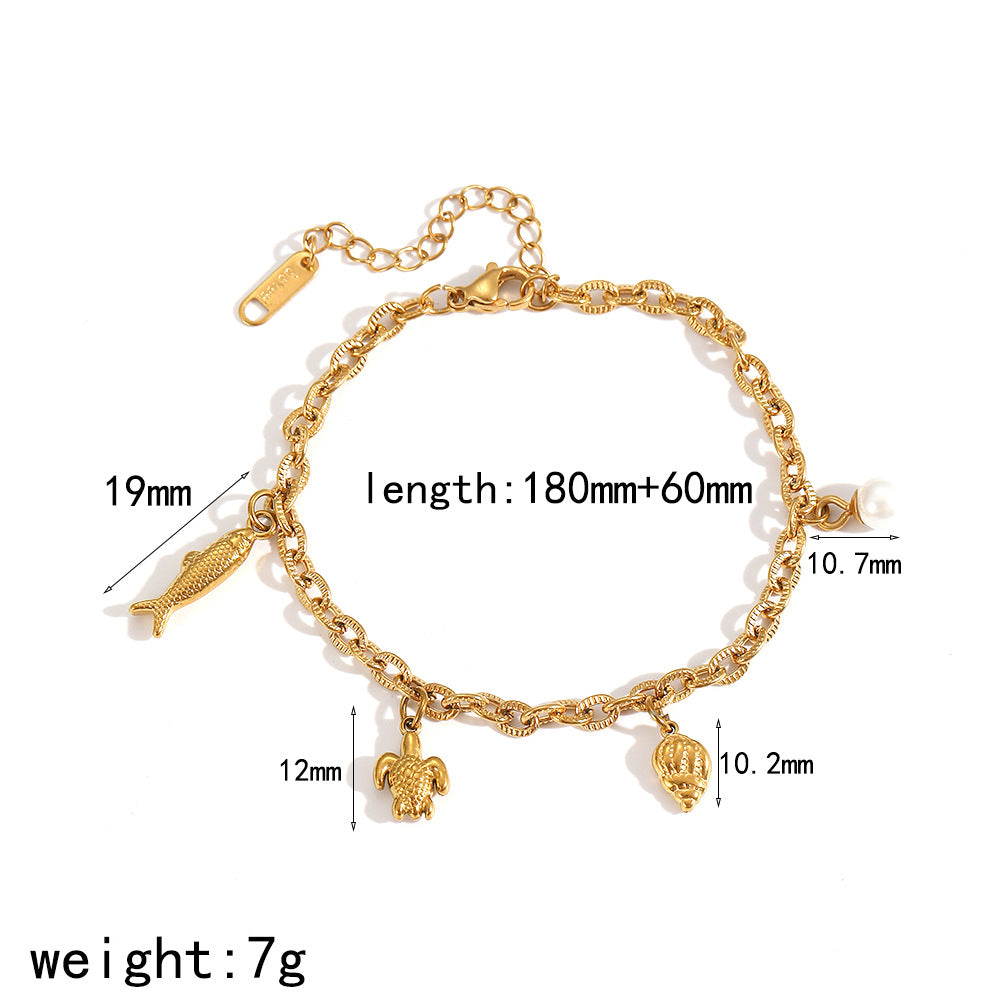 Cross-border European and American ocean starfish pendant, conch necklace, women's versatile light luxury stainless steel plated 18K gold-plated collarbone chain