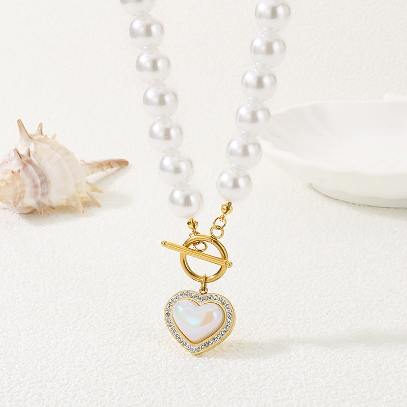 Stainless Steel Pearl Charm Necklace