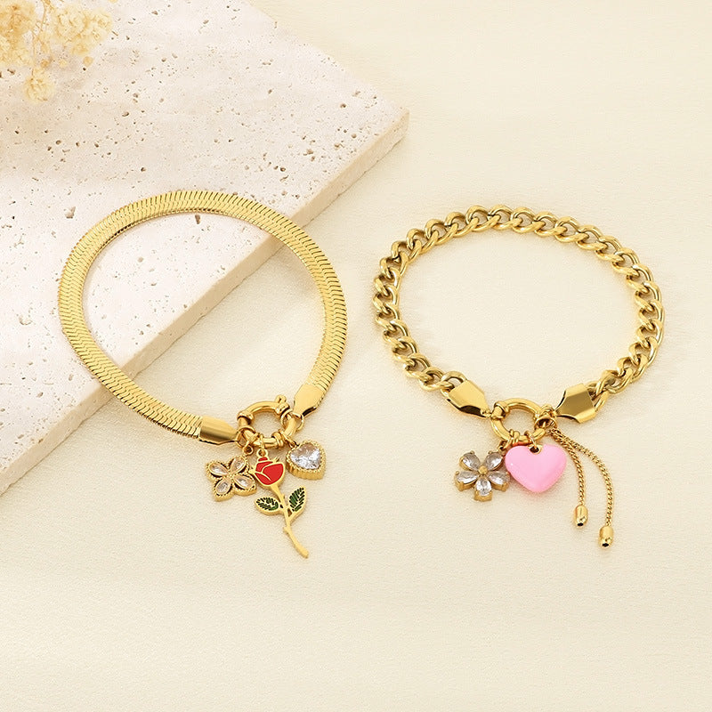 Cross-border new creative fashion love bouquet pendant fringed stainless steel bracelet trendy versatile jewelry