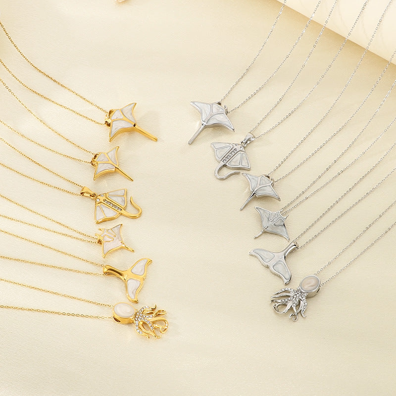 2025 new marine life series stainless steel pendant jewelry necklace accessories light luxury niche women's summer fashion