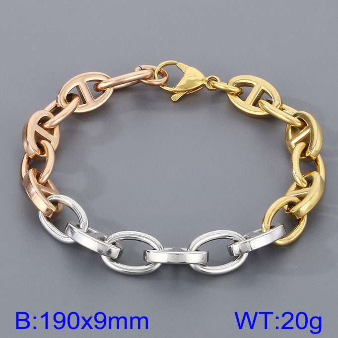 Simple ins stainless steel Japanese pig nose chain bracelet creative cool wind 9mm mixed color pig nose titanium steel bracelet