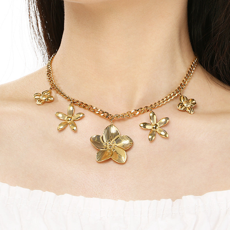 Floral & Charm Chain Necklace Set
