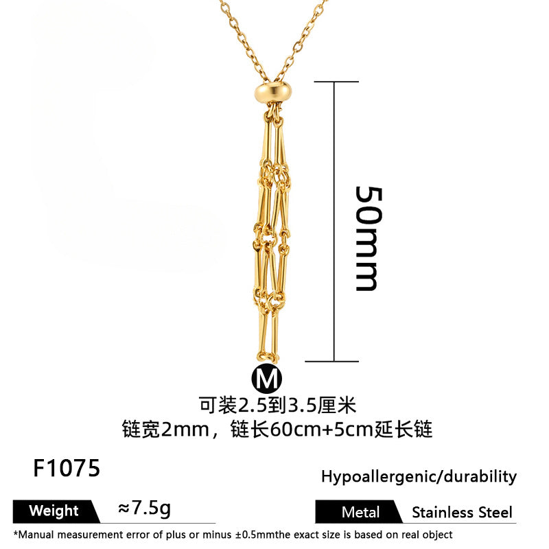 European and American cross-border stainless steel high-end bamboo necklace woven mesh pocket adjustment chain pendant mesh pocket halterneck jewelry