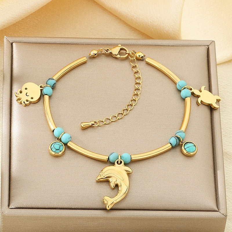 Cross-border jewelry ocean wind turquoise turtle titanium steel light luxury chain bracelet high-end starfish small pendant jewelry