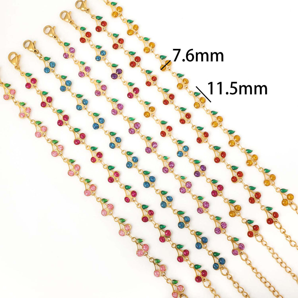 European and American cute full cherry pendant bracelet, dopamine jewelry personalized fruit series stainless steel Christmas accessories