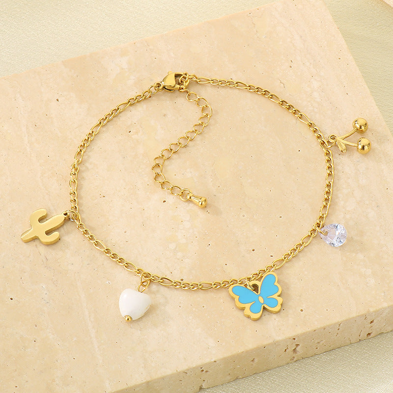 Summer Butterfly Stainless Steel Ankle Chain Premium Versatile Fashion Foot Chain 18k Gold Ankle Chain Ankle Chain Jewelry