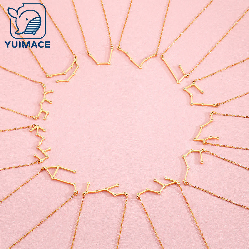 Creative new personalized fashion titanium steel constellation necklace, simple and versatile stainless steel 12 constellation pendant collarbone chain