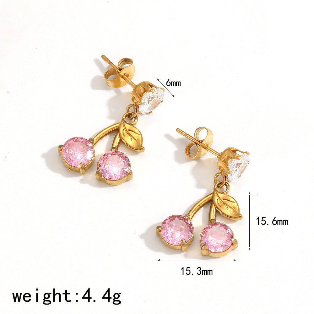 European and American cross-border fruit pendant stainless steel necklace women's fashion versatile personality diamond-encrusted zircon long collarbone chain