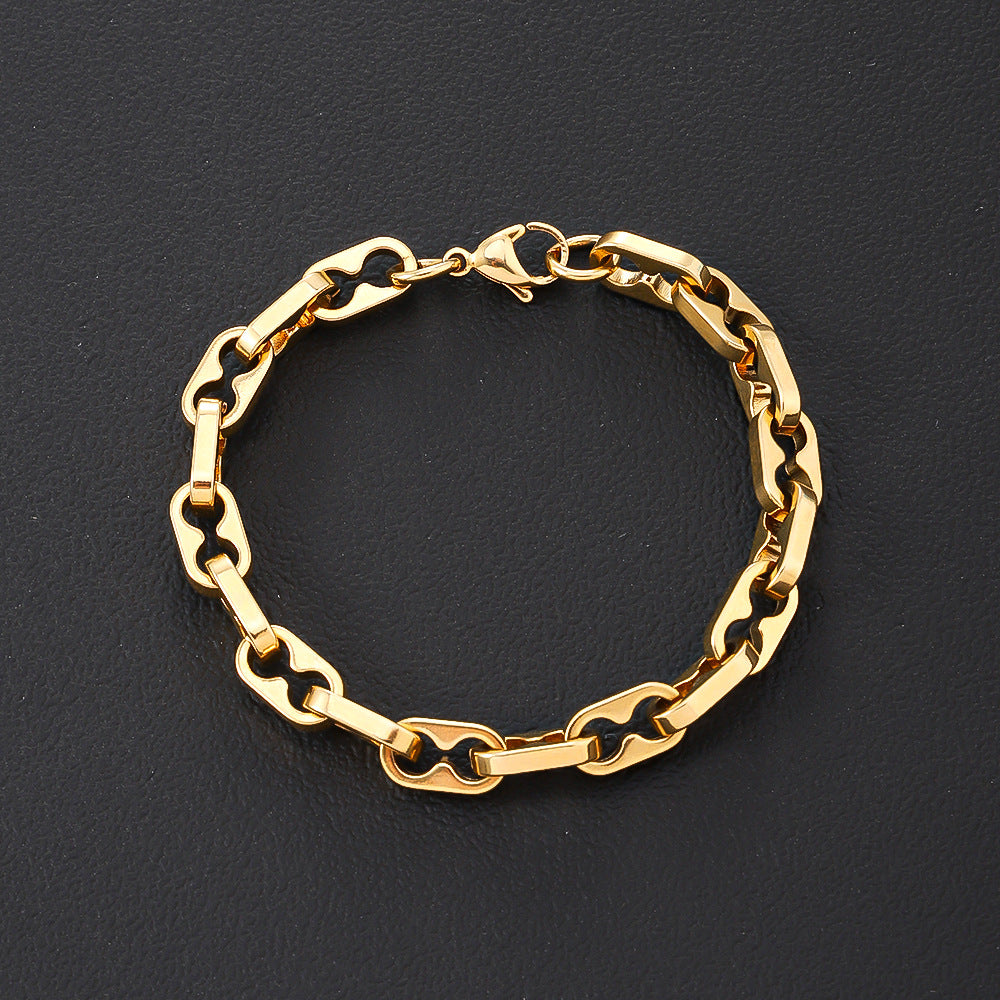 Cross-border stainless steel men's bracelet domineering personality non-fading women's jewelry, electroplated 18k real gold titanium steel bracelet